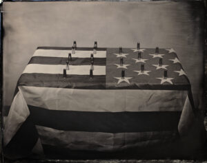 A table with an american flag on it