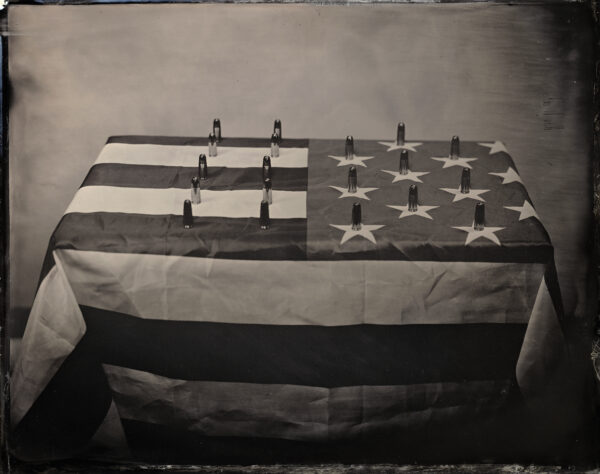 A table with an american flag on it