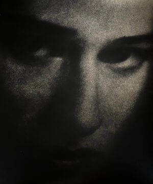 A close up of the face of a person