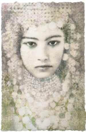 A painting of a woman with flowers in her hair.