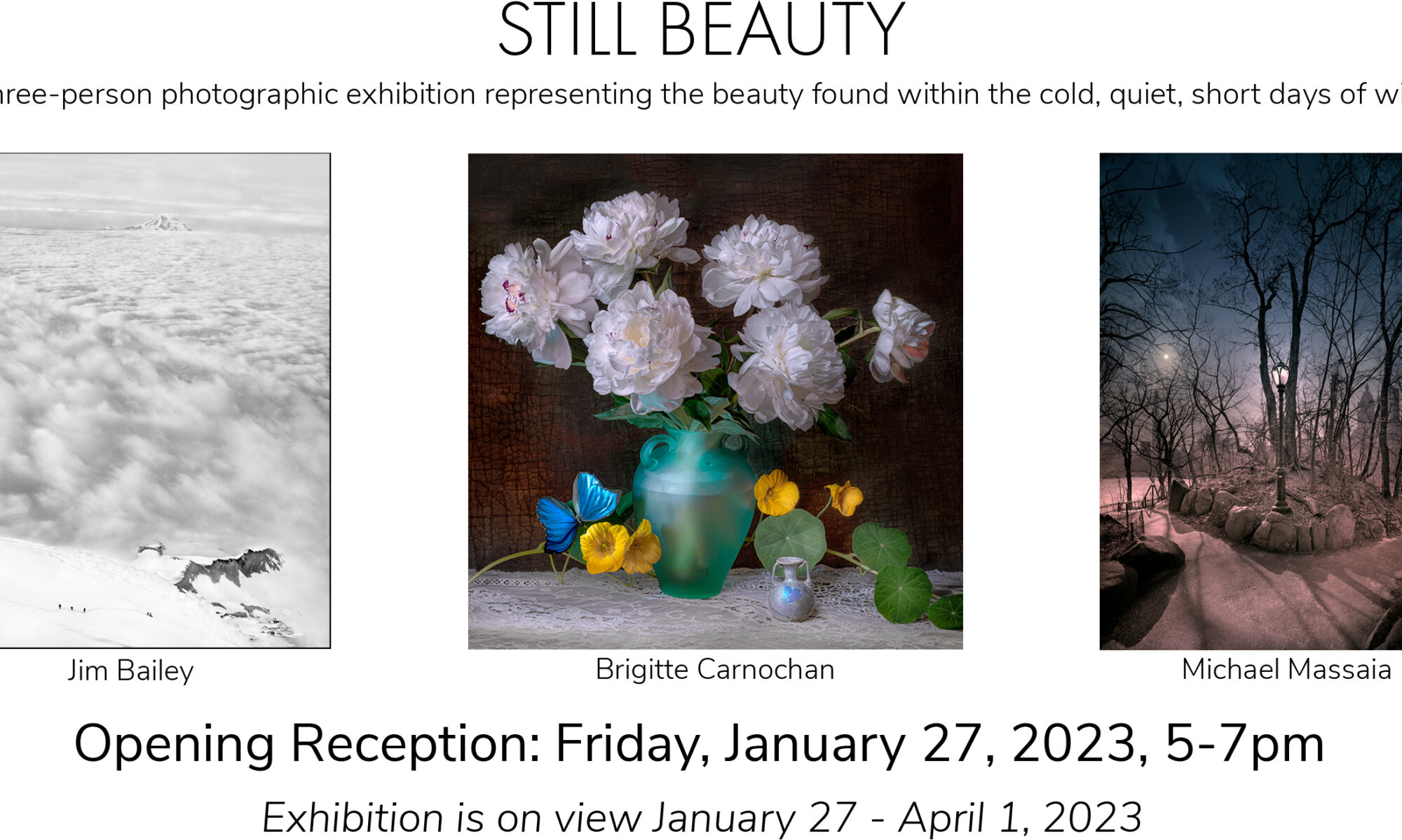 Photographic exhibition featuring winter-themed artworks.