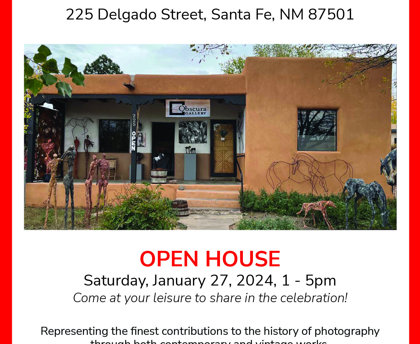 Obscura Gallery open house announcement, Santa Fe.