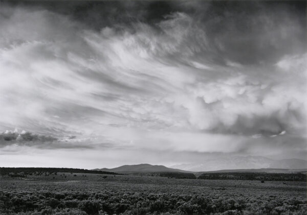 A black and white photo of the sky