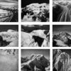 A series of black and white photographs of mountains.
