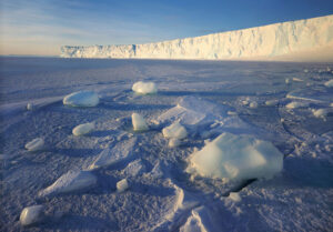 A view of some ice on the beach.