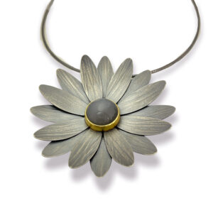 KARIN WORDEN. Smokey Gray Daisy Pendant on Cable Chain